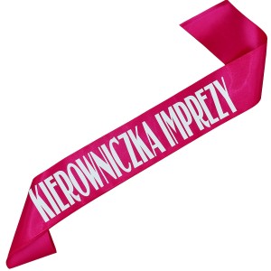 Kierowniczka Imprezy - fuksjowa szarfa z białym nadrukiem