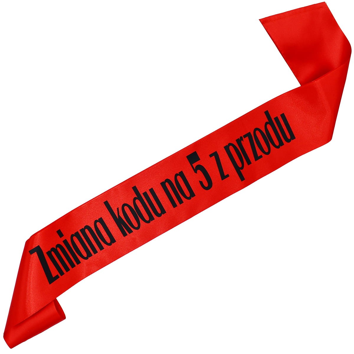 Zmiana kodu na 5 z przodu - czerwona szarfa z czarnym nadrukiem