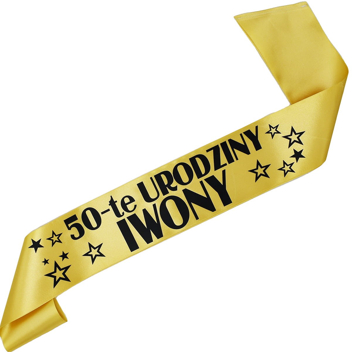 50-te urodziny z dowolnym imieniem - złota szarfa z czarnym nadrukiem