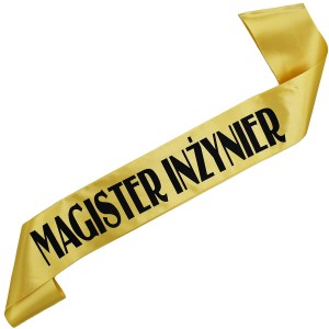 Magister Inżynier - złota szarfa z czarnym nadrukiem