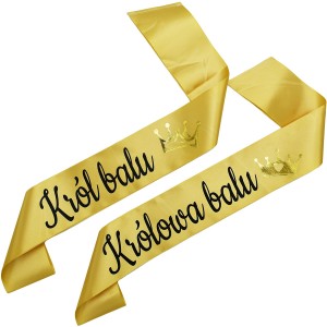 Zestaw szarf Król i Królowa Balu – złote z koronami