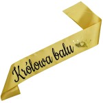 Królowa Balu z koroną - złota szarfa z czarnym nadrukiem