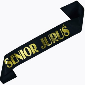 Senior + imię - czarna szarfa ze złotym nadrukiem