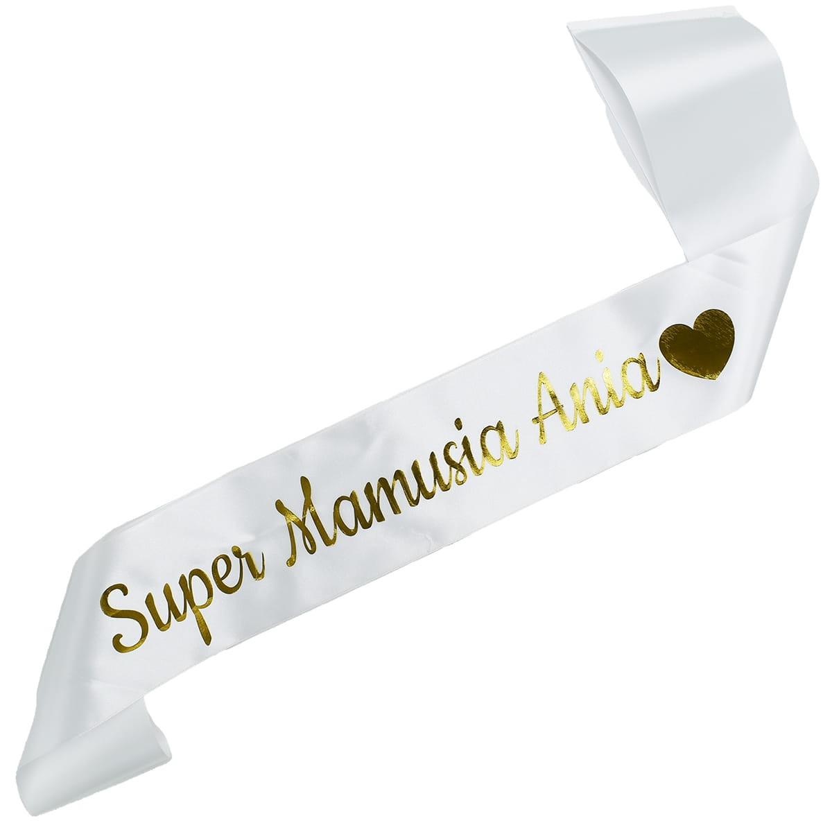 Super Mamusia + imię - biała szarfa ze złotym nadrukiem