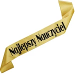 Najlepszy Nauczyciel – złota szarfa z czarnym nadrukiem