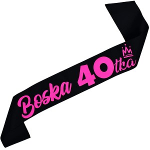 Boska 40-tka czarna szarfa z neonowym różowym nadrukiem