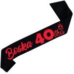 Boska 40-tka czarna szarfa z neonowym różowo-czerwonym nadrukiem