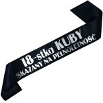 18-tka Skazany na pełnoletność + imię - czarna szarfa ze srebrnym nadrukiem