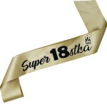 Super 18stka - szarfa w kolorze starego złota z czarnym nadrukiem