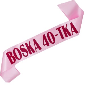 Boska 40-tka - jasnoróżowa szarfa z fuksjowym nadrukiem