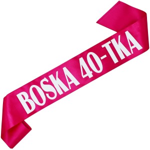 Boska 40-tka - fuksjowa szarfa z białym nadrukiem