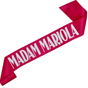 Madam + dowolne imię  - fuksjowa szarfa z białym nadrukiem