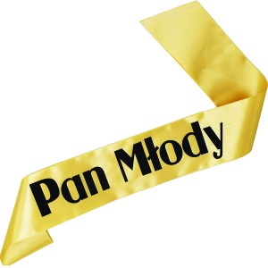 Pan Młody - złota szarfa z nadrukiem w kolorze czarnym