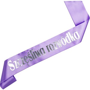 Szczęśliwa Rozwódka - fioletowa szarfa ze srebrnym nadrukiem