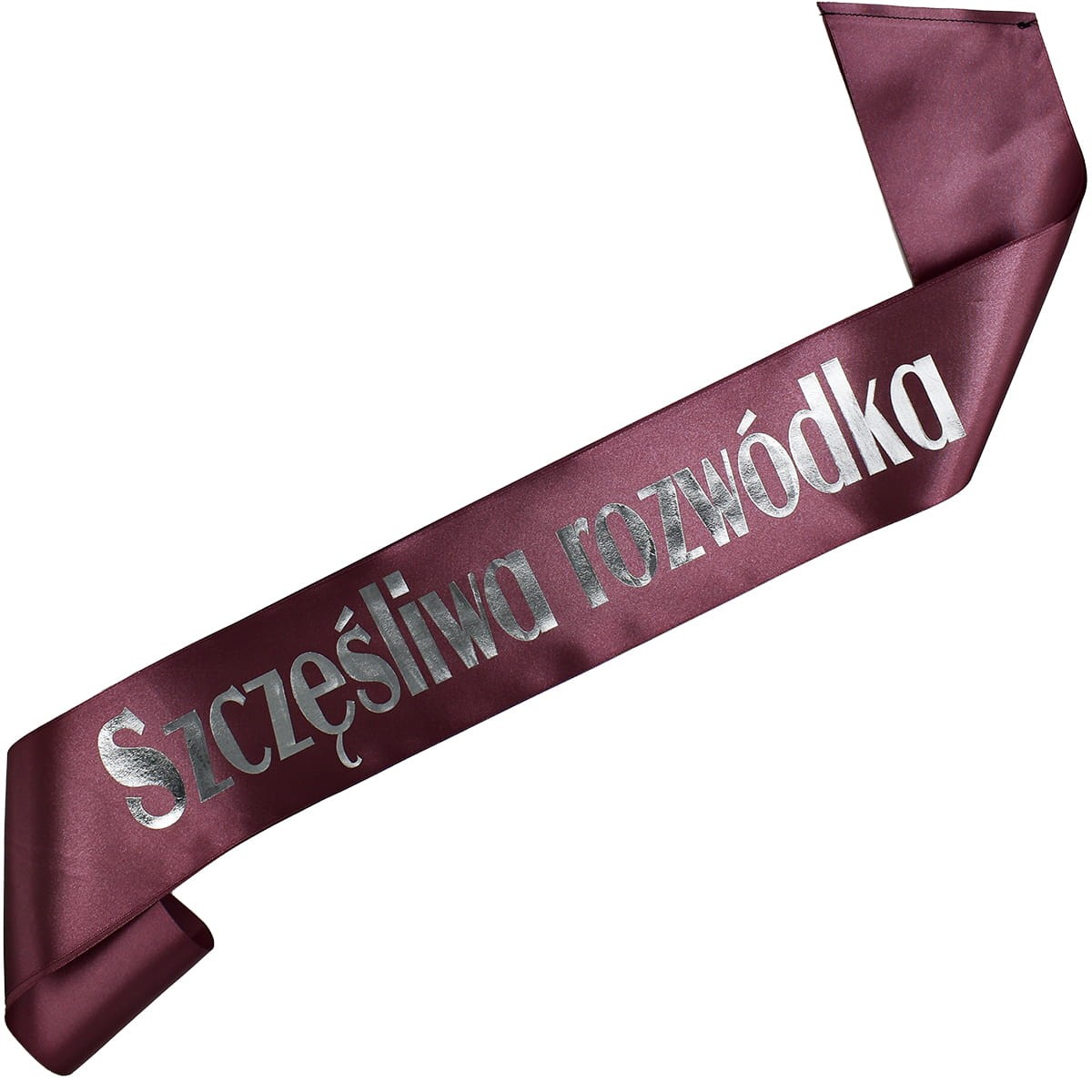 Szczęśliwa Rozwódka - ciemnoróżowo-złota szarfa ze srebrnym nadrukiem
