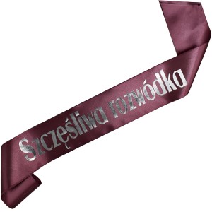 Szczęśliwa Rozwódka - ciemnoróżowo-złota szarfa ze srebrnym nadrukiem