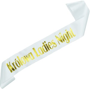 Królowa Ladies Night - biała szarfa ze złotym nadrukiem