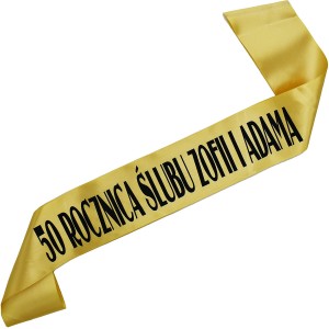 50 rocznica ślubu + imiona- złota szarfa z czarnym nadrukiem 