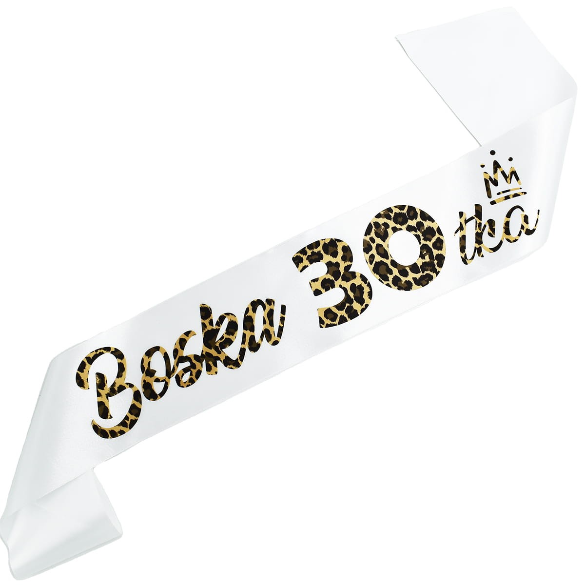 Boska 30tka - biała szarfa z nadrukiem w panterkę