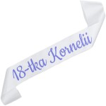 18-tka + imię - biała szarfa z fioletowym nadrukiem