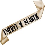 Emeryt Strażak + imię - szarfa w kolorze starego złota z czarnym nadrukiem