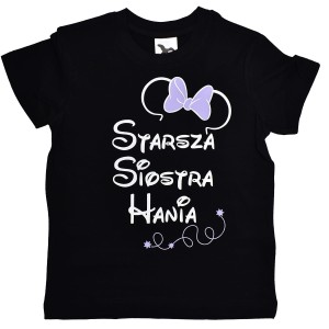 Koszulka dziecięca Starsza Siostra z myszką i imieniem