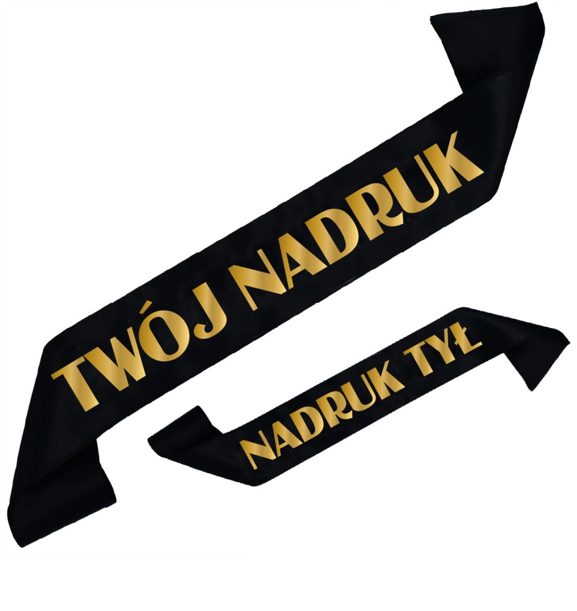 Szarfa czarna z Twoim nadrukiem w kolorze złotym - przód + tył