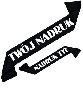 Szarfa czarna z Twoim nadrukiem w kolorze białym - przód + tył 