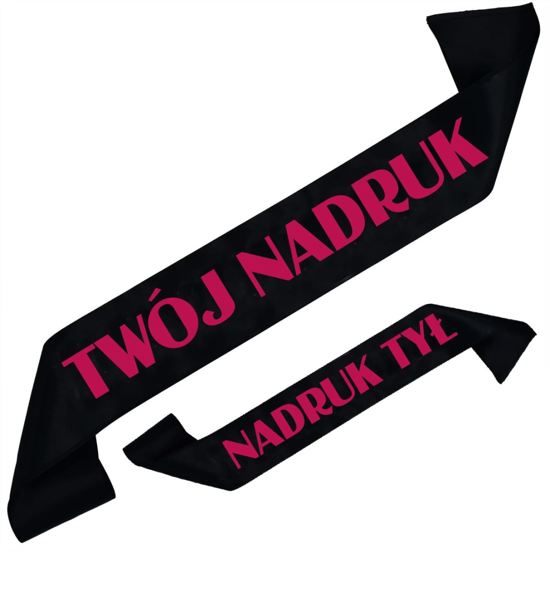 Szarfa czarna z Twoim nadrukiem w kolorze fuksji - przód + tył