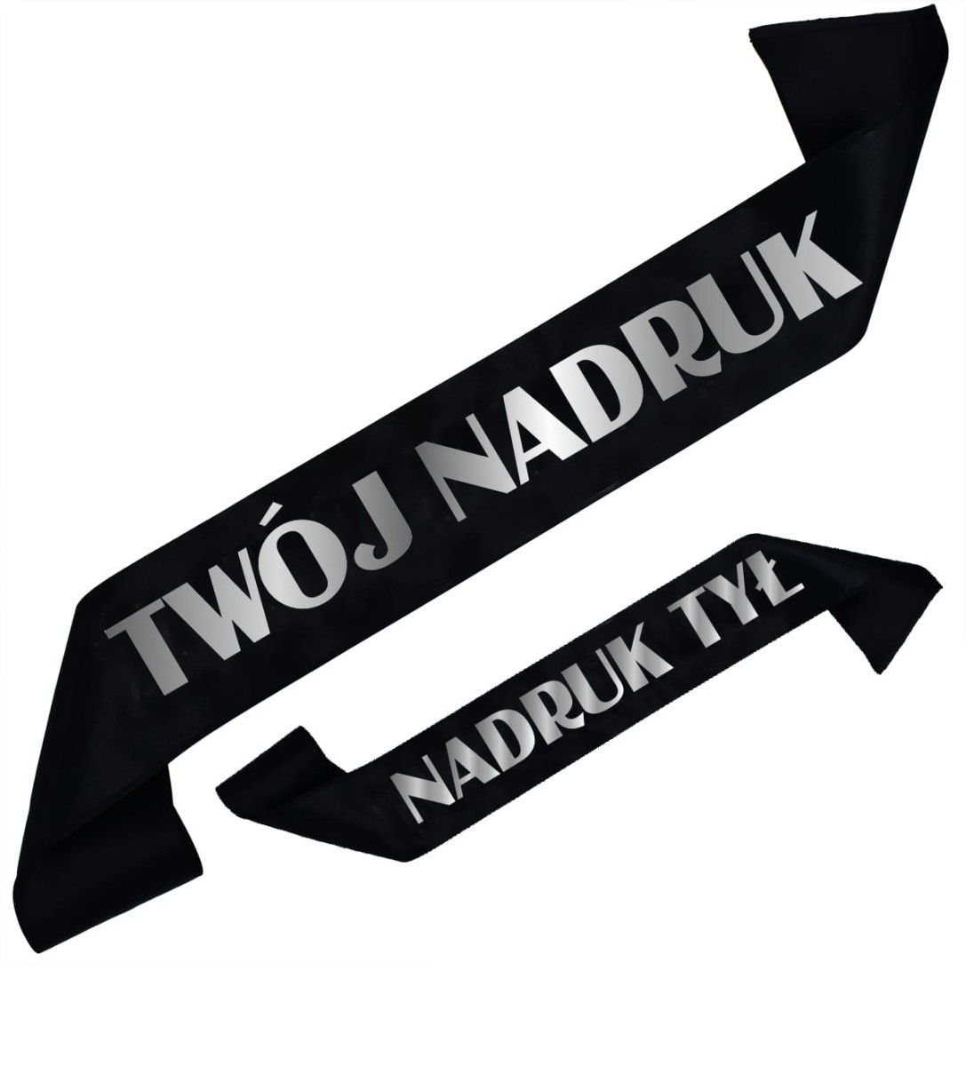 Szarfa czarna z Twoim nadrukiem w kolorze srebrnym - przód + tył