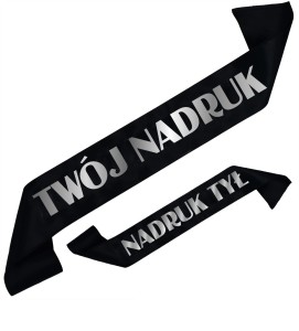Szarfa czarna z Twoim nadrukiem w kolorze srebrnym - przód + tył 