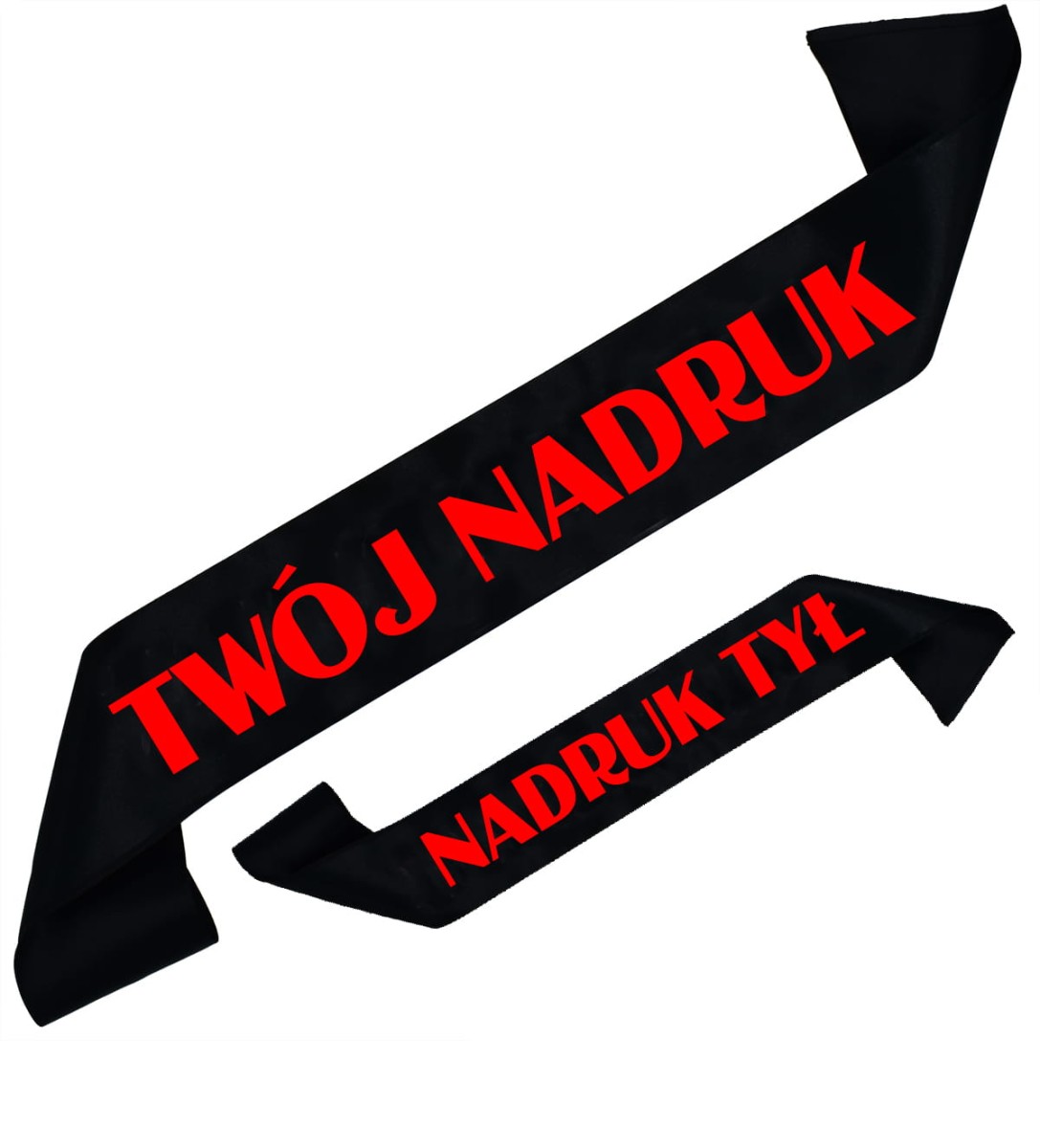 Szarfa czarna z Twoim nadrukiem w kolorze czerwonym - przód + tył
