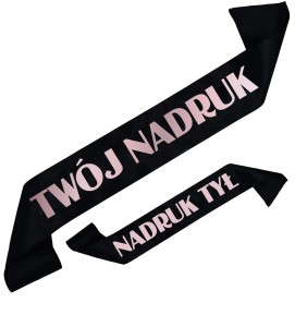 Szarfa czarna z Twoim nadrukiem w kolorze różowozłotym - przód + tył