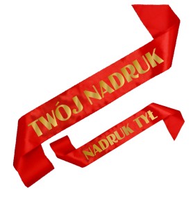 Szarfa czerwona z Twoim nadrukiem w kolorze złotym - przód + tył