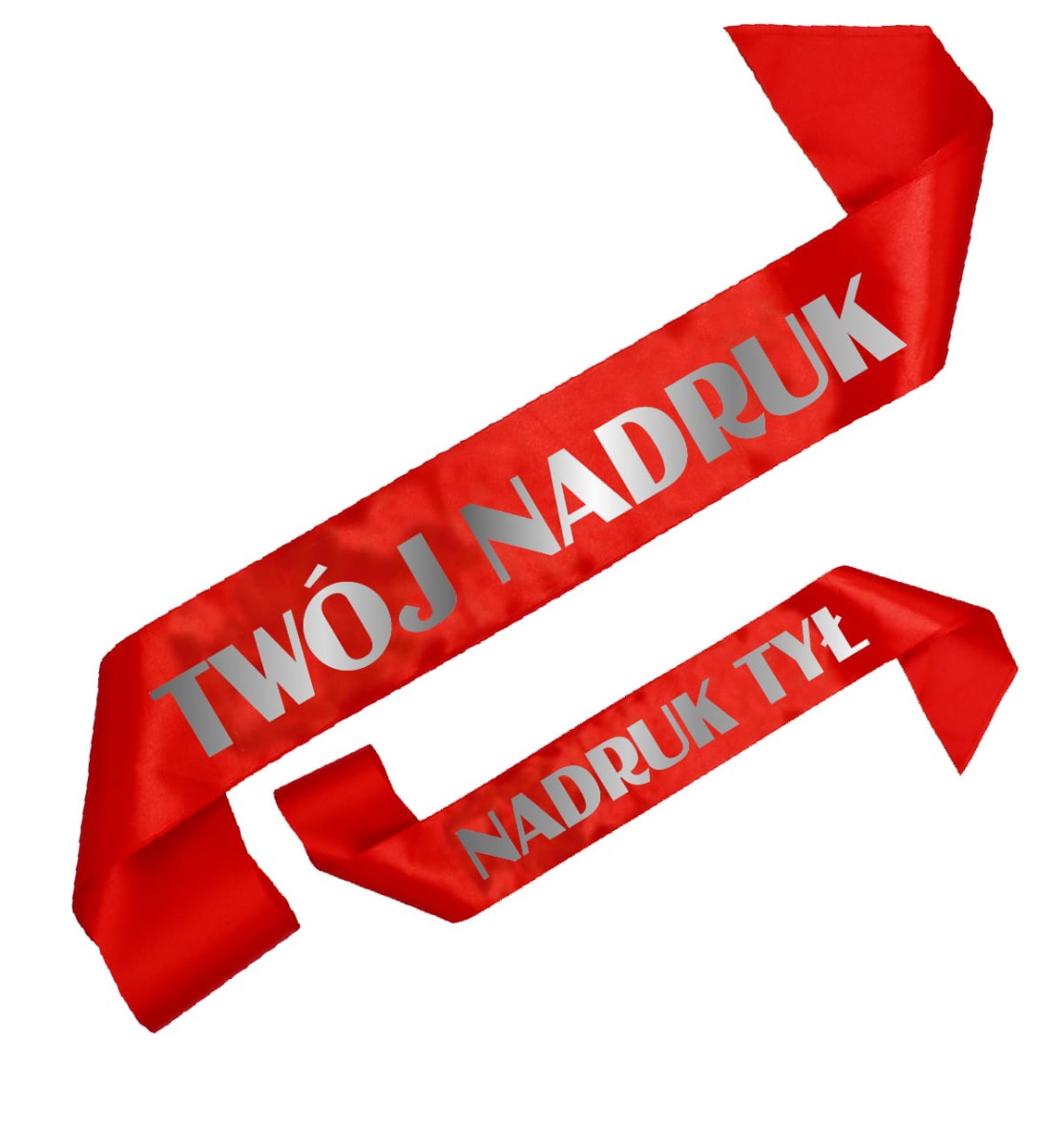Szarfa czerwona z Twoim nadrukiem w kolorze srebrnym - przód + tył