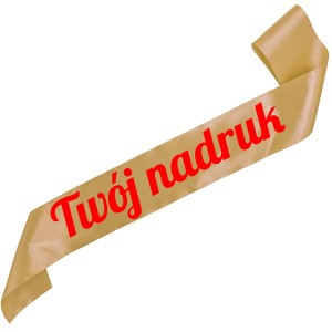 Szarfa złota  z Twoim nadrukiem w czerwonym kolorze
