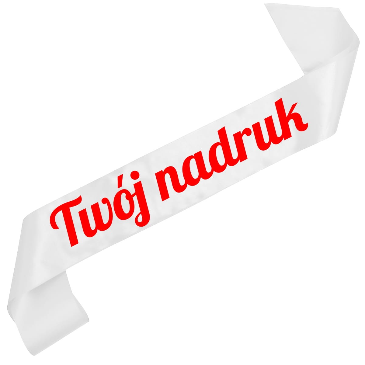 Szarfa biała z Twoim nadrukiem w czerwonym kolorze