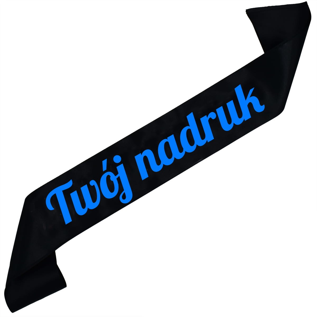 Szarfa czarna z Twoim nadrukiem w niebieskim kolorze