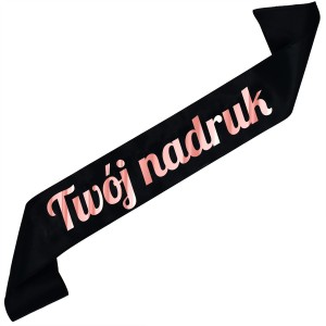 Szarfa czarna  z Twoim nadrukiem w różowozłotym kolorze