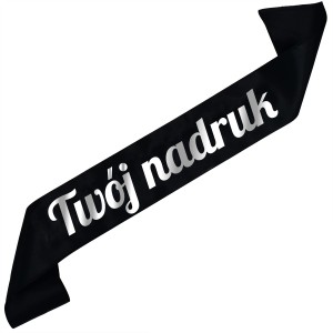 Szarfa czarna  z Twoim nadrukiem w srebrnym kolorze