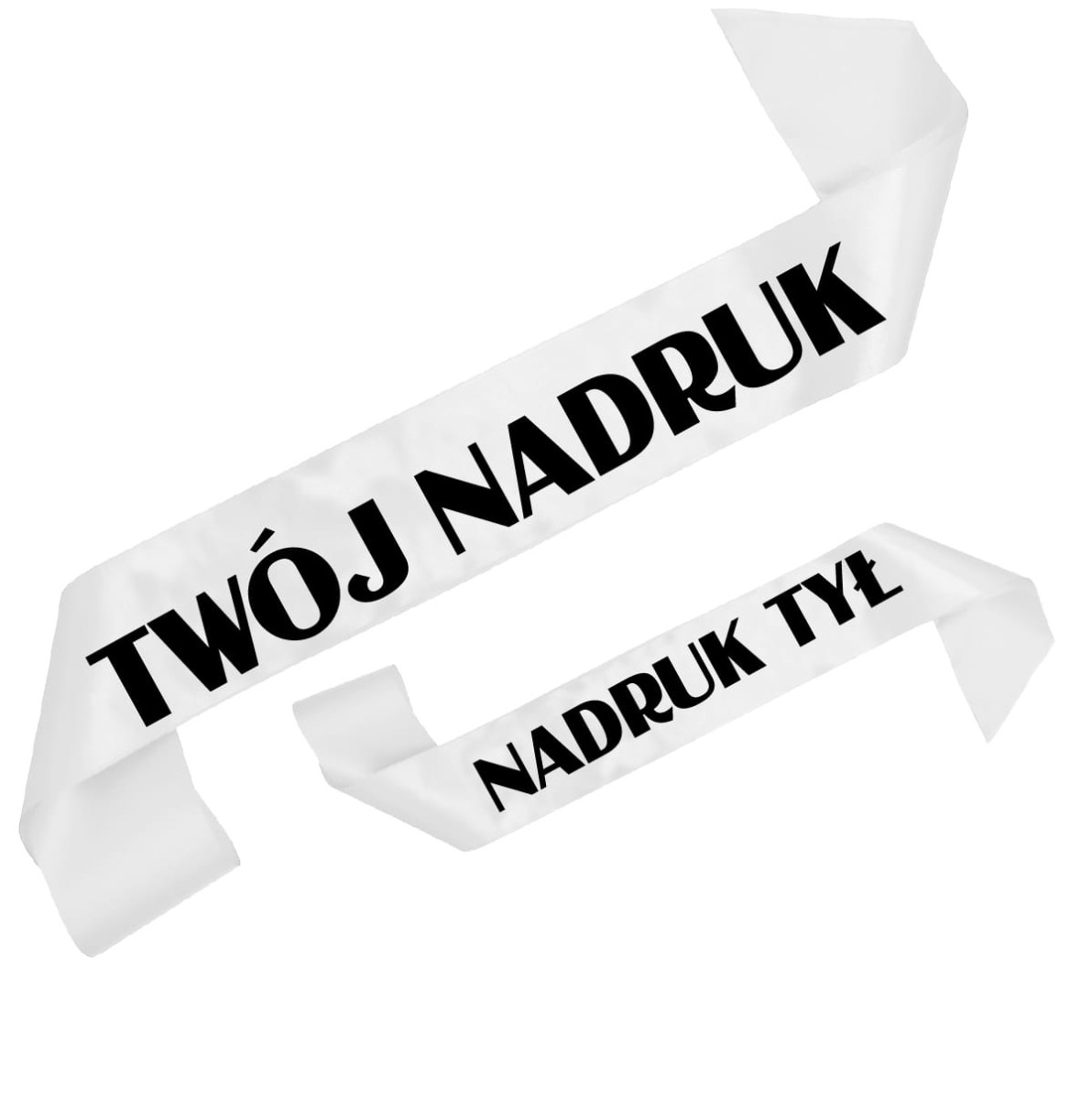 Szarfa biała z Twoim nadrukiem w kolorze czarnym - przód + tył