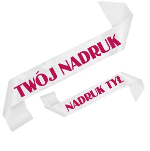 Szarfa biała z Twoim nadrukiem w kolorze fuksji - przód + tył 