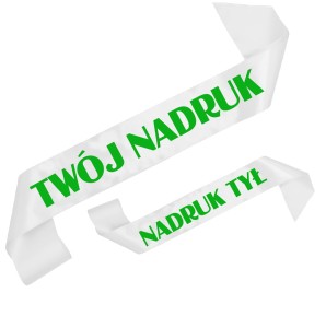 Szarfa biała z Twoim nadrukiem w kolorze zielonym - przód + tył