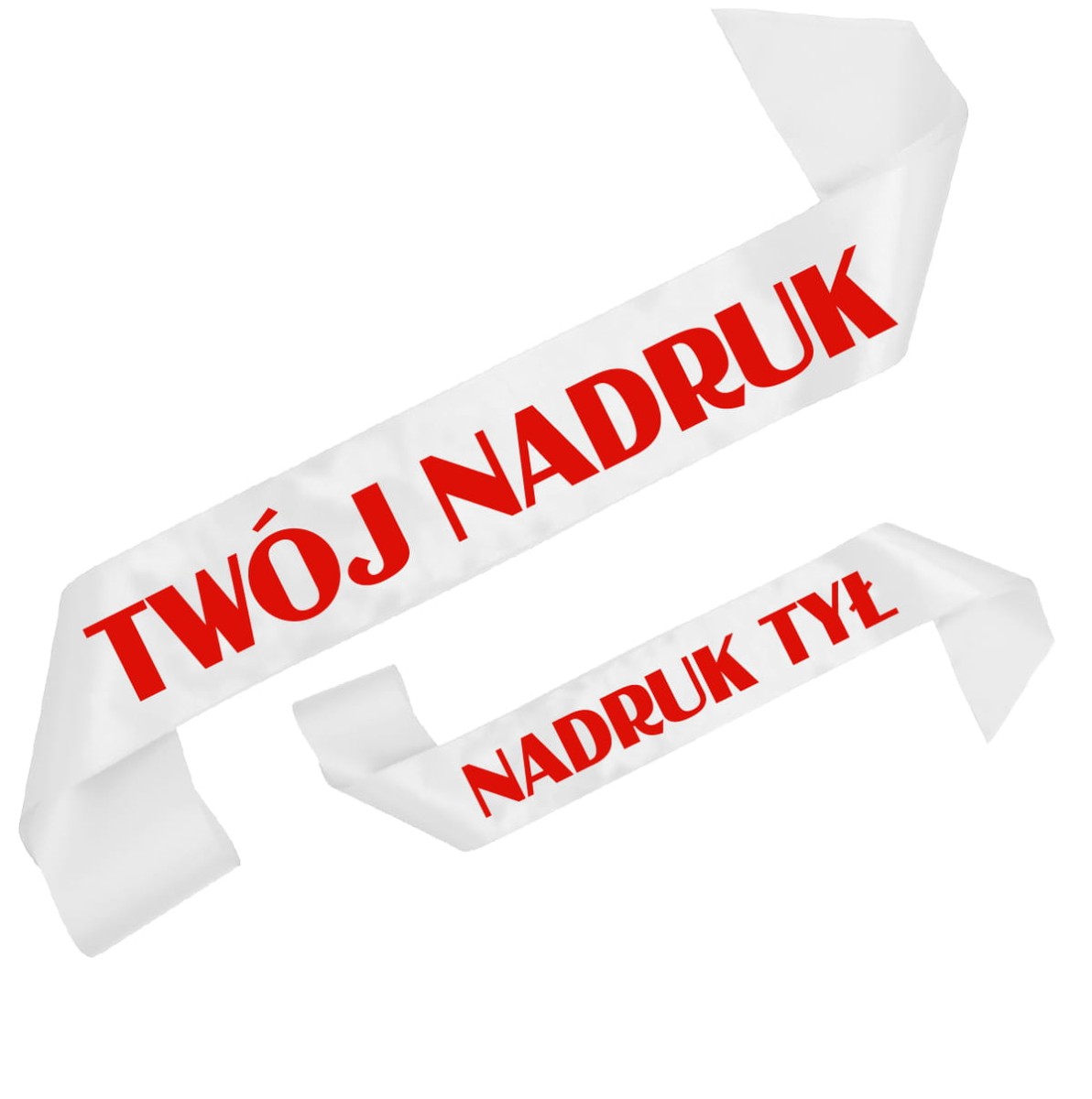 Szarfa biała z Twoim nadrukiem w kolorze czerwonym - przód + tył