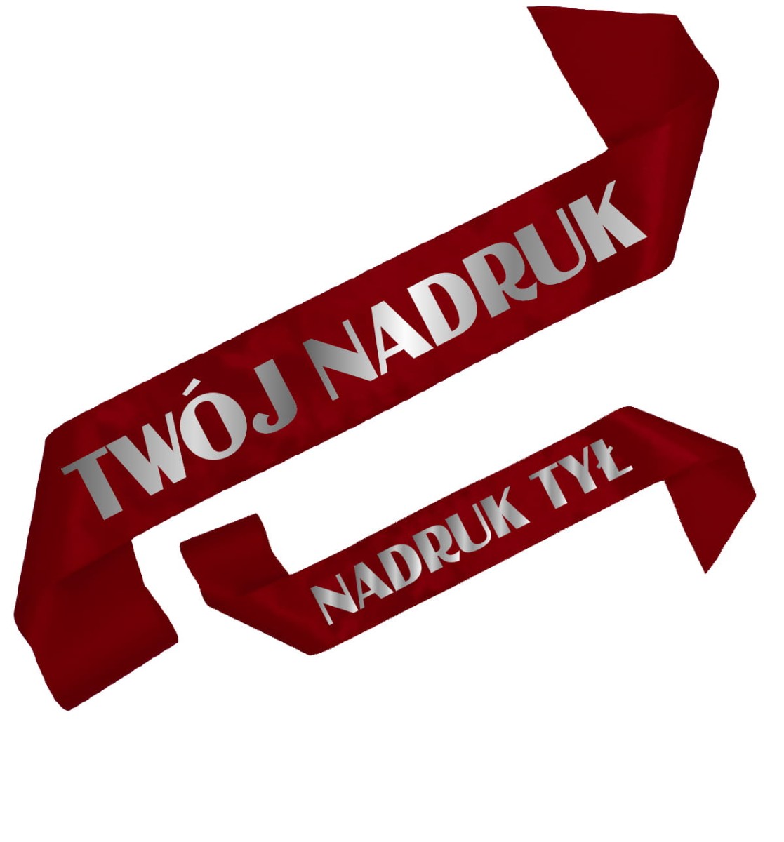 Szarfa bordowa z Twoim nadrukiem w kolorze srebrnym - przód + tył