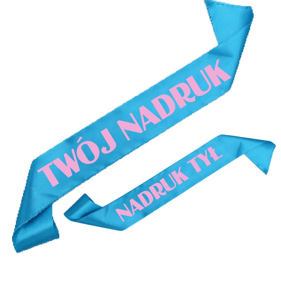 Szarfa turkusowa z Twoim nadrukiem w kolorze jasnoróżowym - przód + tył