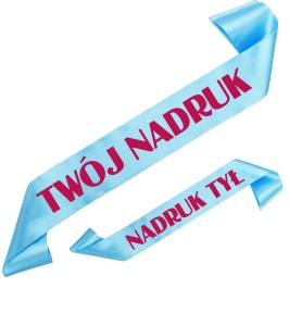 Szarfa jasnoniebieska z Twoim nadrukiem w kolorze fuksji - przód + tył