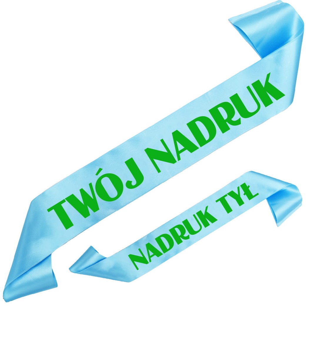 Szarfa jasnoniebieska z Twoim nadrukiem w kolorze zielonym - przód + tył