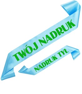 Szarfa jasnoniebieska z Twoim nadrukiem w kolorze zielonym - przód + tył