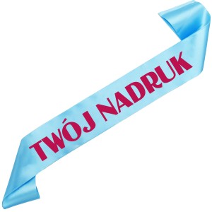 Szarfa jasnoniebieska z Twoim nadrukiem w kolorze fuksji